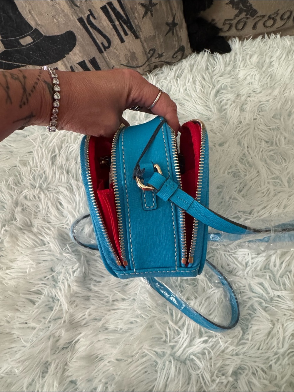 Dooney & Bourke Bright Turquoise Double-Zip Crossbody - Picture 4 of 8
